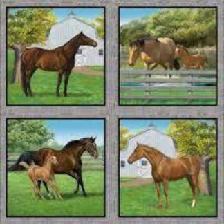Summer Horse Pillow Panel Cotton Fabric
