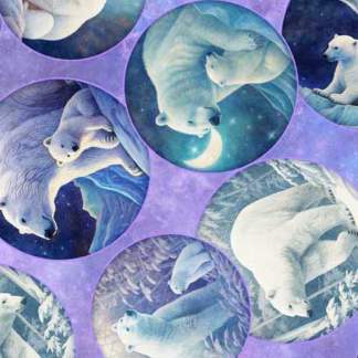 Aurora Polar Bear Circles Lilac Cotton Fabric