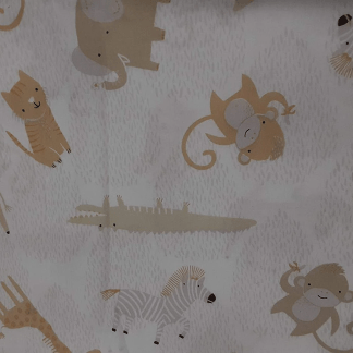 Baby Animals Safari Sweet Cream Organic Cotton Fabric