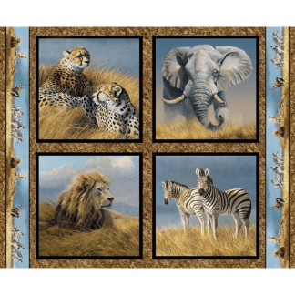 Kenyan Plains Safari Wildlife Pillow Panel Cotton Fabric