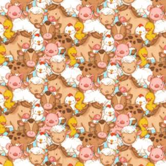 Farm Babies on Blue Nursery Cotton Fabric