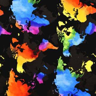Wild World Black Map Cotton Fabric