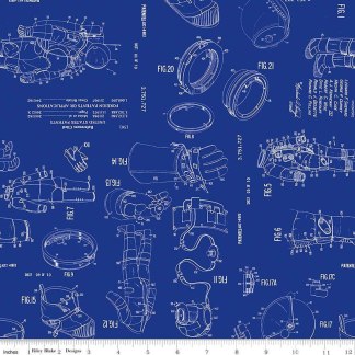 Outer Space by NASA Spacesuit Patent Blue Cotton Fabric