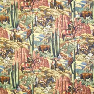 Western Scenic Landscape Cotton Fabric