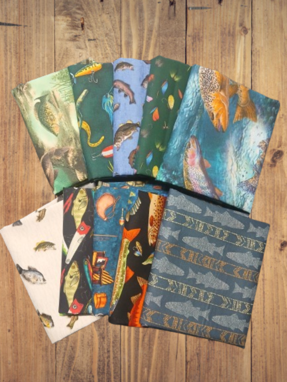 10 Fat Quarters - Assorted Fishing & Fish Fat Quarter Bundle