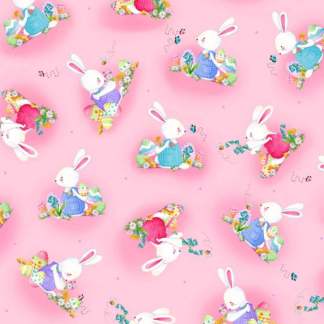 Bunny Wishes Pink Cotton Fabric
