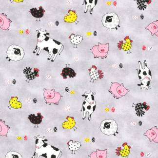 Farm Animals Gray Cotton Fabric