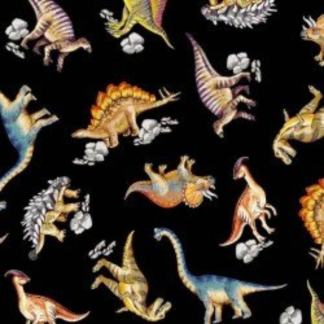 Dinosaur Dinomighty Black Cotton Fabric