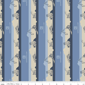 Vintage Caterpillar® Stripe Blue Cotton Fabric