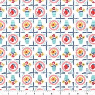 Cook Book Plates Seaglass Cotton Fabric