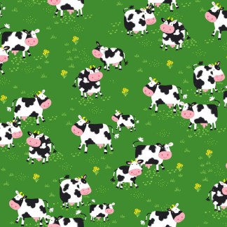 Fun Flannel- Cows Green Fabric