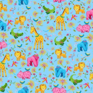 Fun Flannel- Jungle Animals Aqua Fabric