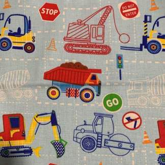 Construction Equipment Light Blue Cotton Fabric