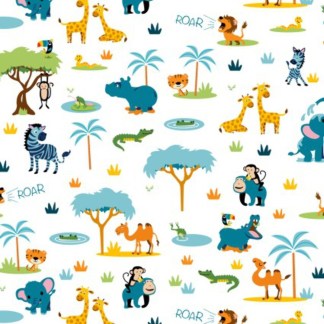 Zooville Swinging Safari Multi Cotton Fabric