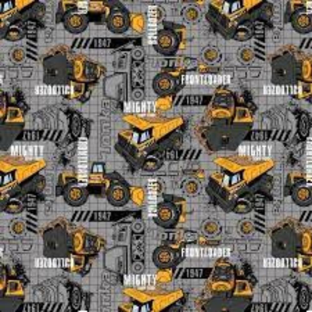 Tonka- Construction Truck Grey Cotton Fabric