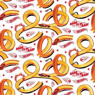 Hot Wheels Track White Cotton Fabric