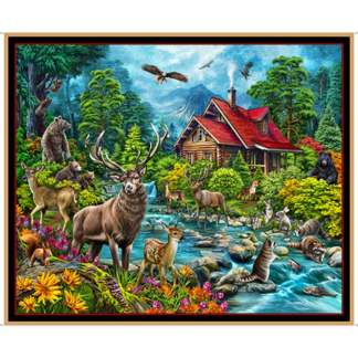 Brookside Lodge Animal Panel Cotton Fabric