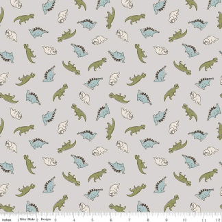 Roar Mini Dinos Gray Cotton Fabric