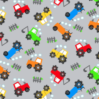 Tractors Gray Flannel Fabric