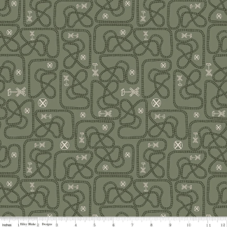 'Round the Mountain Table Tracks Pine Cotton Fabric