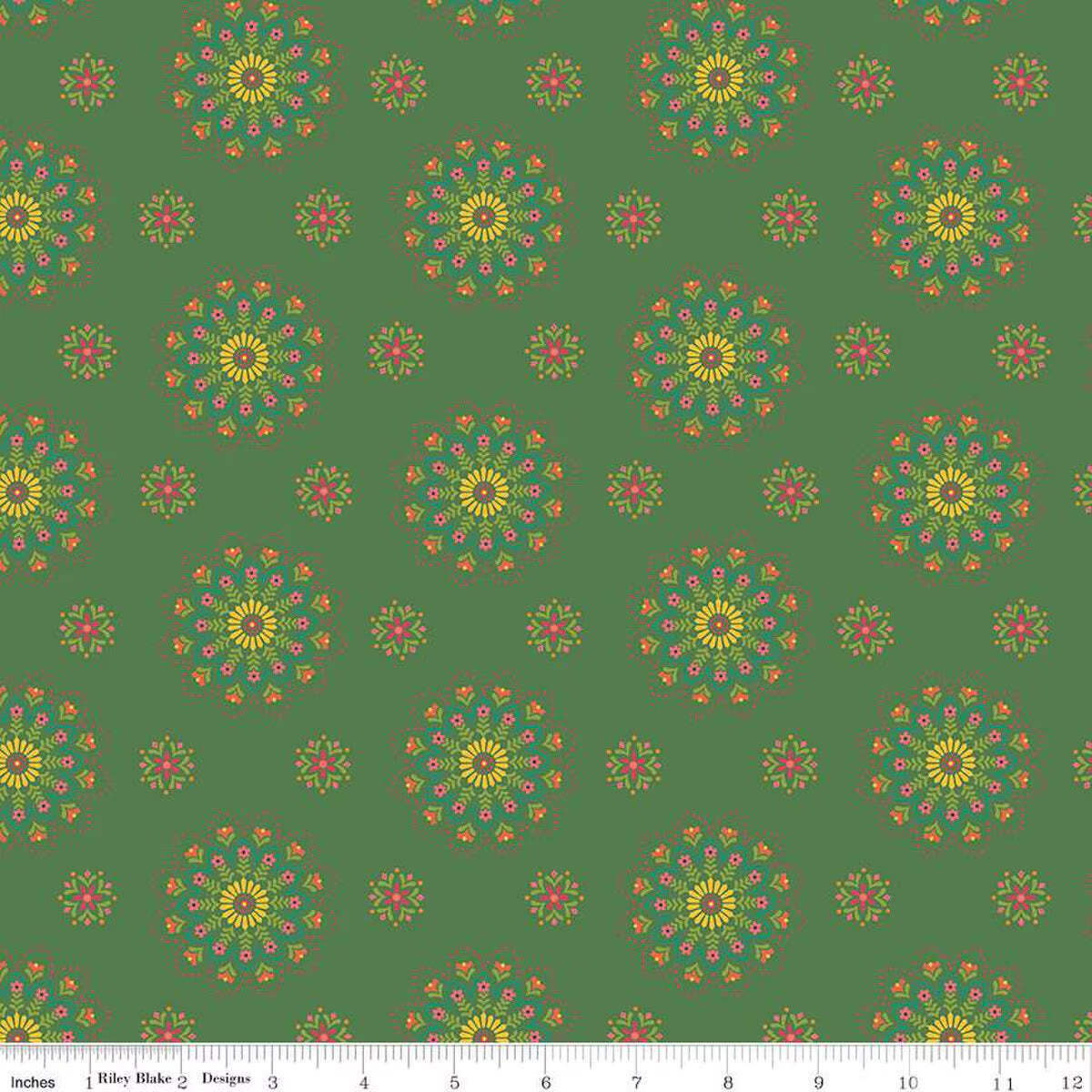 Handmade Valance or Curtain Panel Market Street Medallions Green