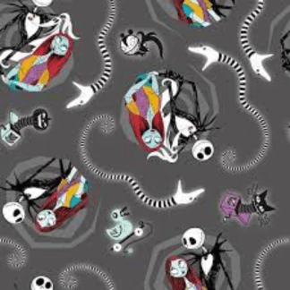 Nightmare Before Christmas Jack And Sally Vortex Cotton Fabric