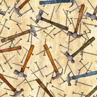 Measure It Twice Hammer and Nails Toss Cotton Fabric