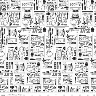 Flour & Flower Chalkboard White Cotton Fabric