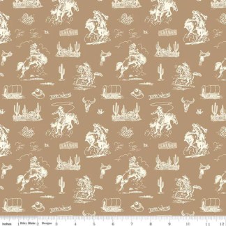 John Wayne Courage Cowboys Tan Cotton Fabric