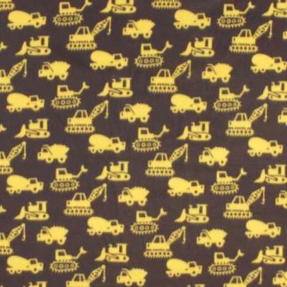 Construction Trucks Yellow Fleece Fabric By the Yard