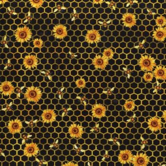 Honeycomb Florals Black Cotton Fabric by the Yard