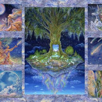 Gorgeous, Mystical Tree, 34-inch Panel, Shooting Stars, Unicorn, Galaxy Sky, Celestial Journey, Digitally Printed, 3 Wishes, 17130-MLT-CTN-D