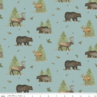 Let's Get Lost in the Woods Main Vintage Blue Cotton Fabric