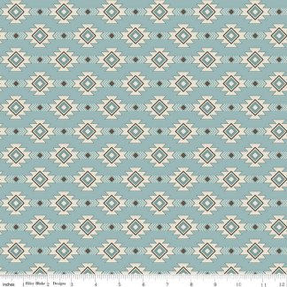Let's Get Lost in the Woods Geometric Vintage Blue Cotton Fabric