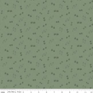Let's Get Lost in the Woods Tracks Sage Cotton Fabric