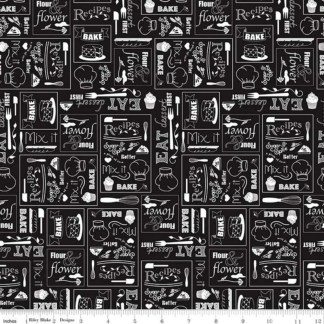 Flour & Flower Chalkboard Black Cotton Fabric