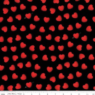All My Heart Heart Toss Black Cotton Fabric