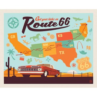 Route 66 Get Your Kicks On Route 66 Panel Cotton Fabric