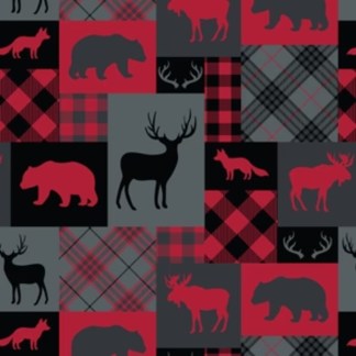 North of Ordinary Woodland Patchwork Red Fleece Fabric