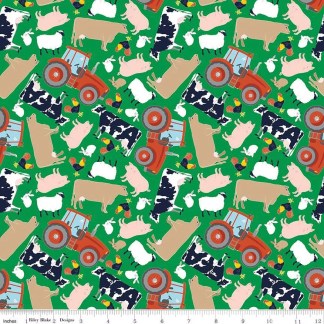 FFA Forever Blue 2 Animals Green Cotton Fabric