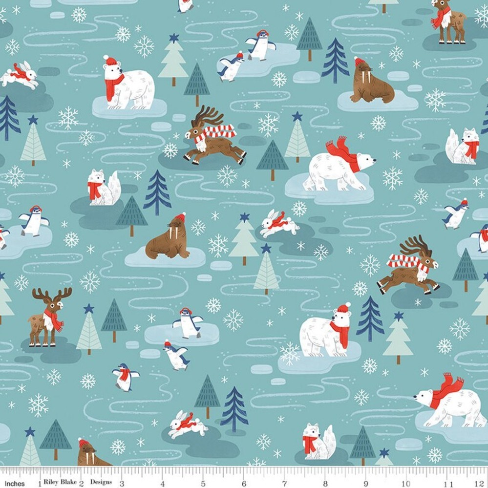 Northern Lights Icebergs Turquoise Flannel Fabric
