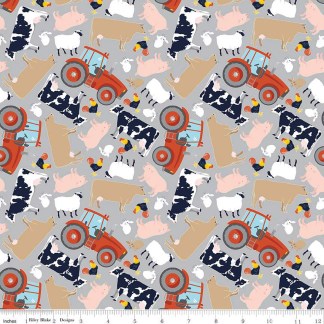 FFA Forever Blue 2 Animals Gray Cotton Fabric