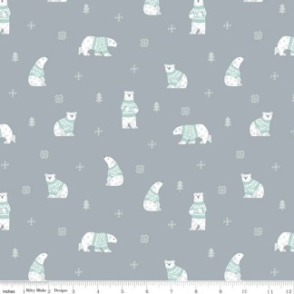 Northern Lights Polar Bear Steel Blue Flannel Fabric