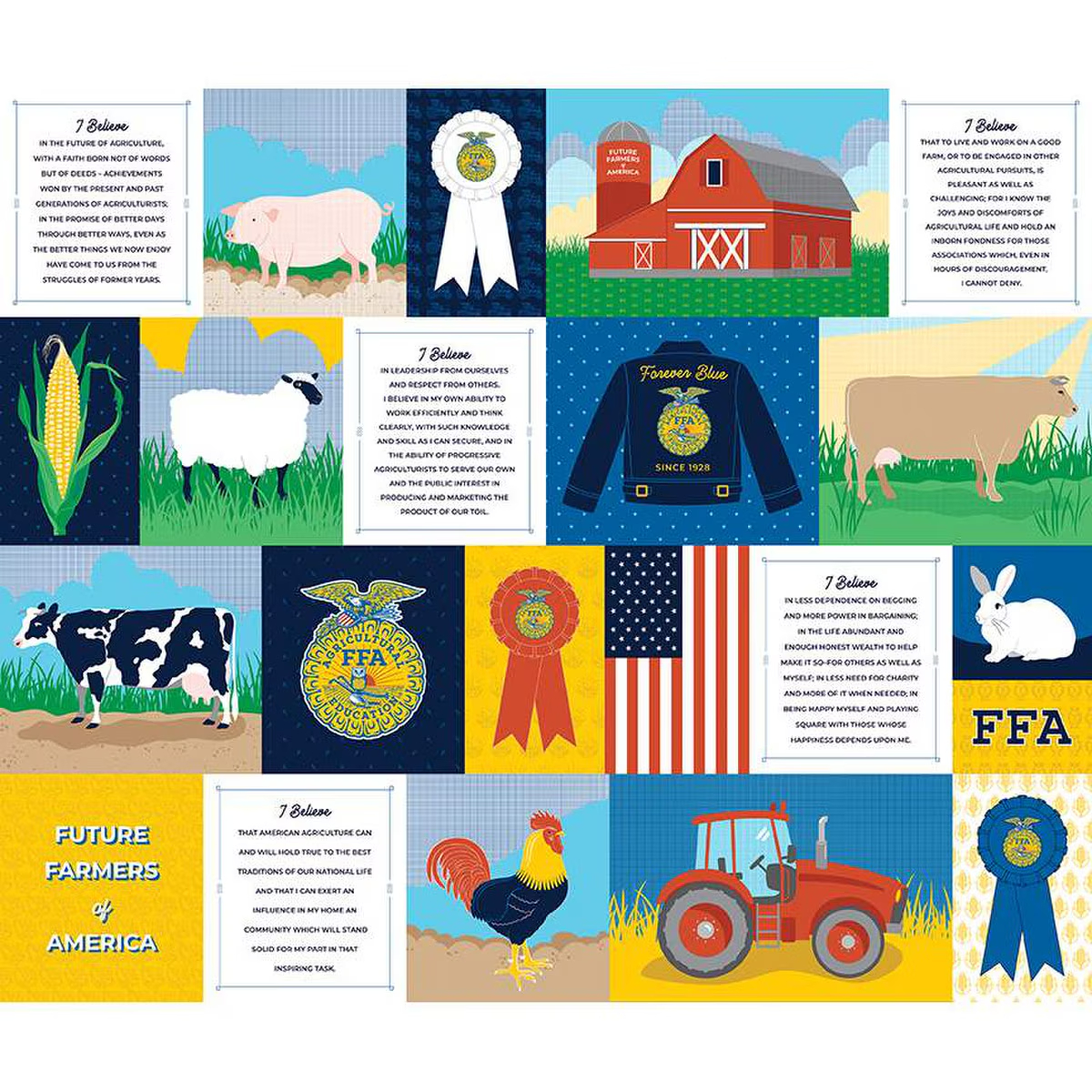 FFA Forever Blue 2 Patchwork Panel Cotton Fabric