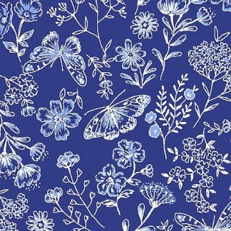 Butterfly Blues Floral Royal Cotton Fabric