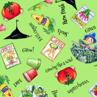 Vegetable Medley Veggie Toss Green Cotton Fabric