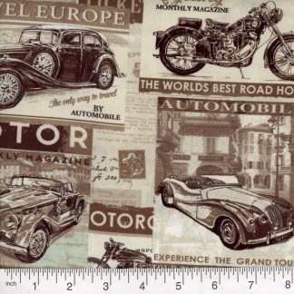 Motor Tour Brown Cotton Fabric