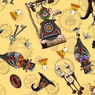 Steampunk Holloween 2 Toss Yellow Cotton Fabric