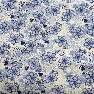 Butterfly Blues Dotted White Floral Cotton Fabric