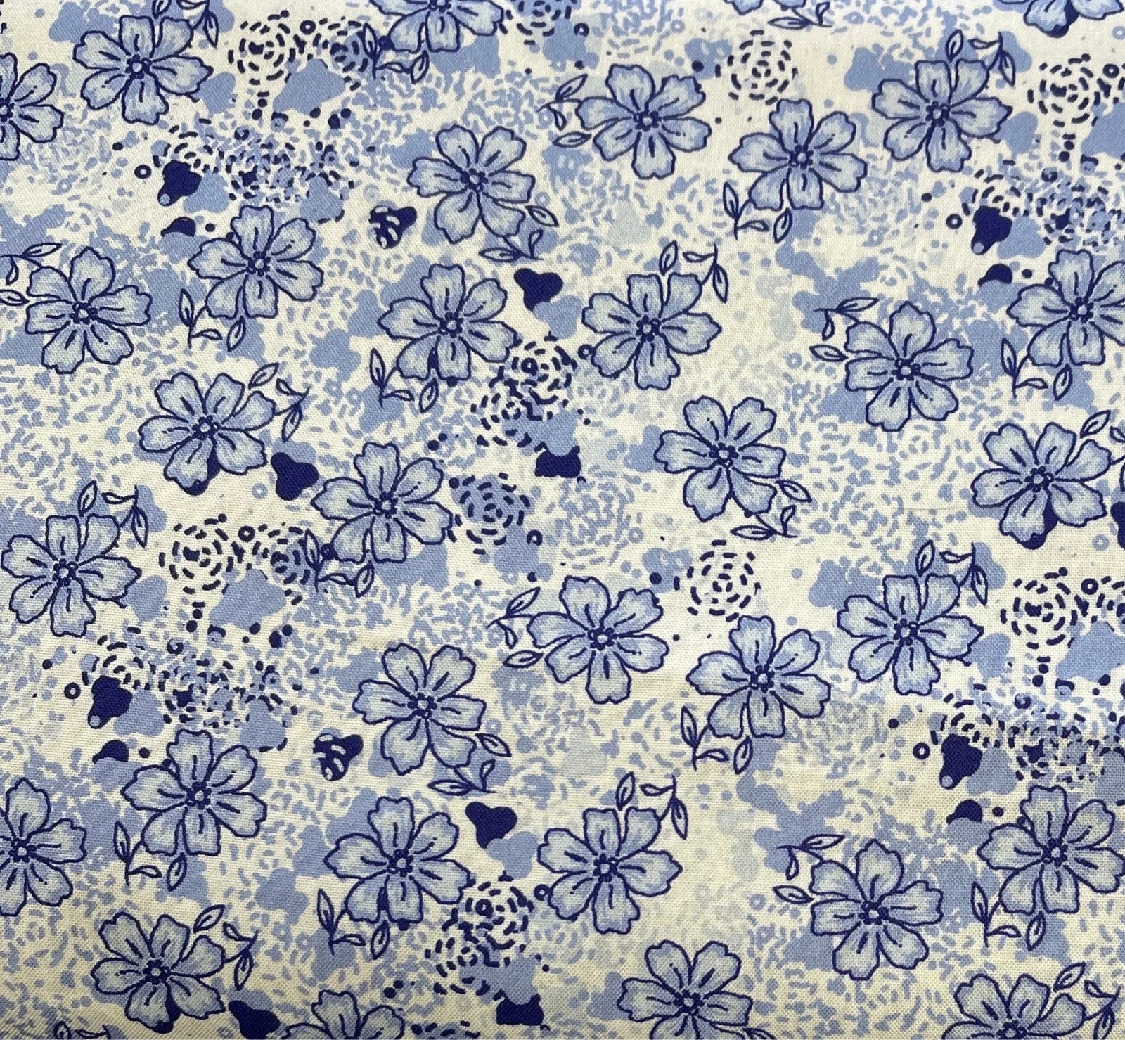 Butterfly Blues Dotted White Floral Cotton Fabric
